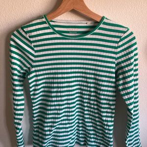 Boden Green and White Striped Top